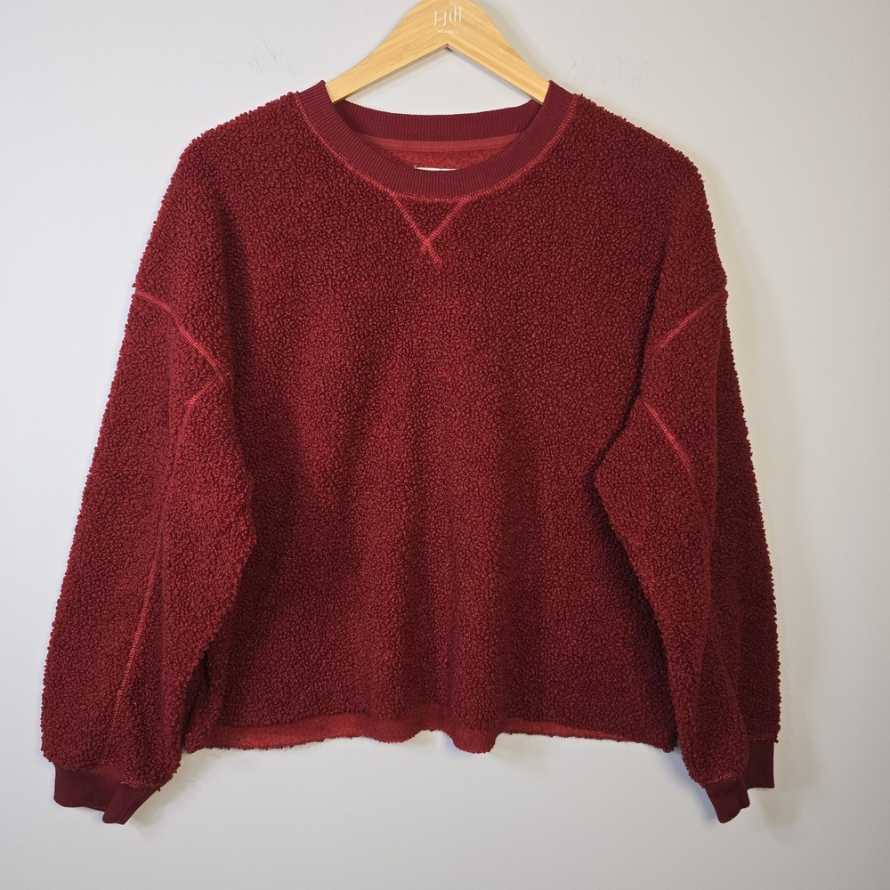 American Eagle Sherpa Fleece Crewneck Sweatshirt Maroon Fuzzy Size L Womens